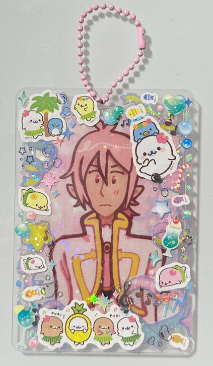 Pink, blue, and white beach/tropical theme with Mamegoma stickers