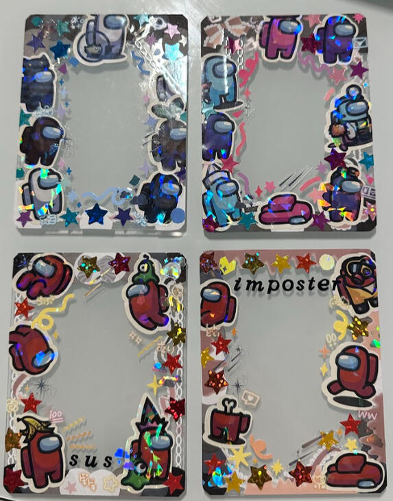 Various color themes, space and Among Us themed with the words "imposter" or "sus"