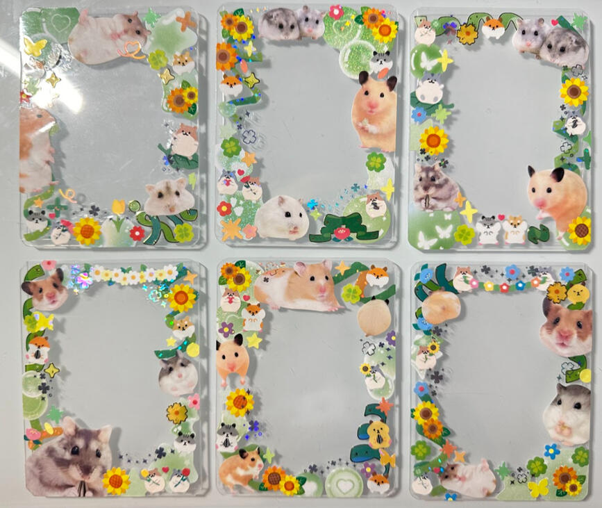 Green, yellow, and orange theme with hamsters, garden motifs and sunflowers